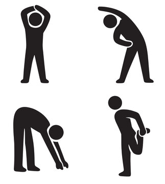 Stretching exercise silhouettes with upward side forward bend and quadriceps stretch