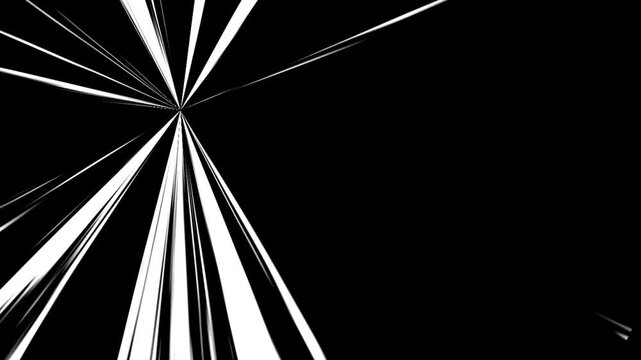 Dynamic velocity speed line comic motion on black background 4K video resolution with perspective angle.