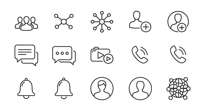 Black line icons for communication technology.