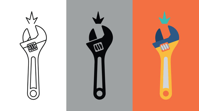Adjustable Wrench Icons with Different Colors and Backgrounds