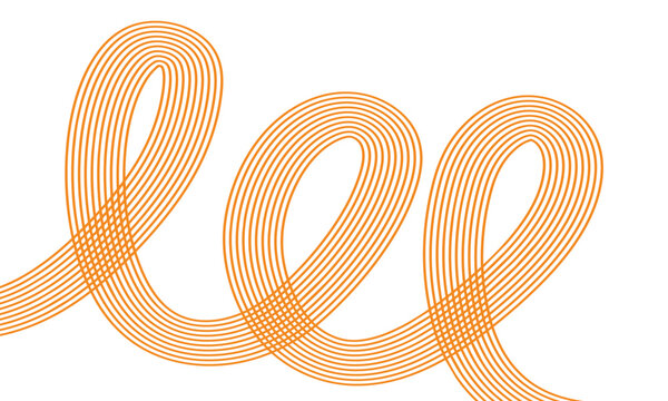 Abstract orange 3D ribbon spiral line with guilloche pattern on white background