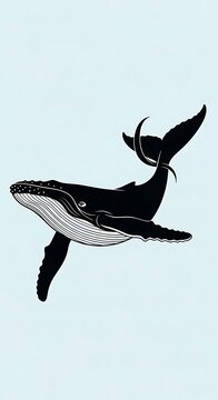 Black whale swimming in ocean water.
