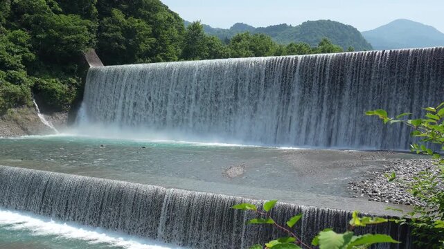 A large check dam in the mountains at 60fps