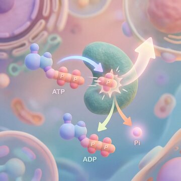 Cellular energy transfer ATP to ADP conversion and molecular processes