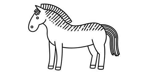 Simple black and white line drawing of a horse with a flowing mane © BelaRani