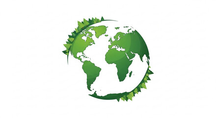 Obraz premium Green earth globe with leaves emblem eco friendly symbol sustainable planet concept