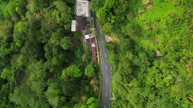 Above View Of Asin Road With Mountainside Settlements In Baguio City, Philippines. Aerial Topdown Shot