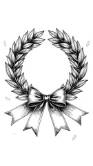 Obraz premium A black and white illustration of a laurel wreath with a bow (1)