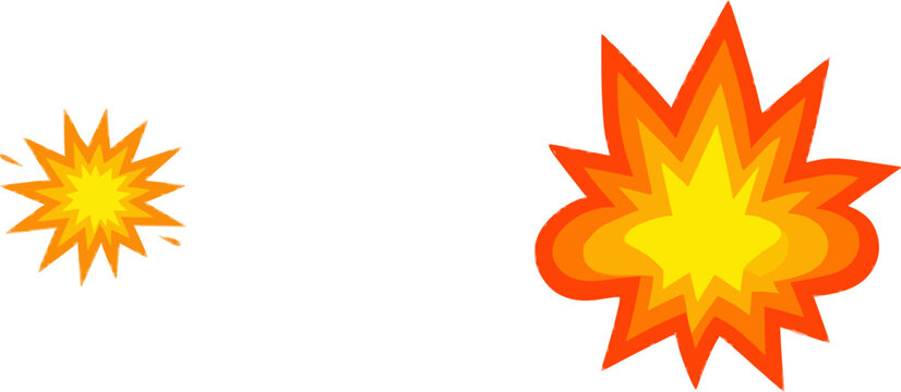 A vibrant yellow explosion with sharp jagged edges in a flat vector style, minimalist 2D design, solid bright orange outlines, cartoon comic book style, high-quality stock illustration