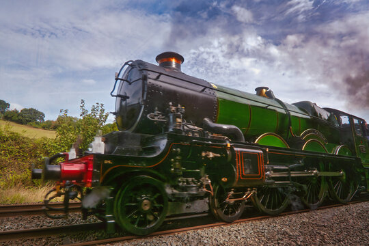 Wellington, UK - September 6 2025: Great Western Railway No 5029 Nunny Castle crests Wellington Bank, Somerset while working the English Riviera Express.