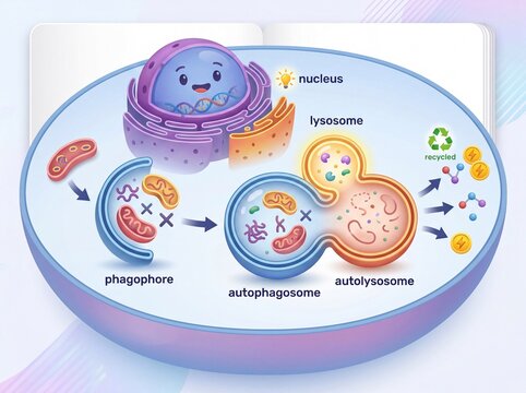 Exploring Autophagy A Vivid Scientific Illustration of Cellular Self-Digestion and Recycling for Healthy Living