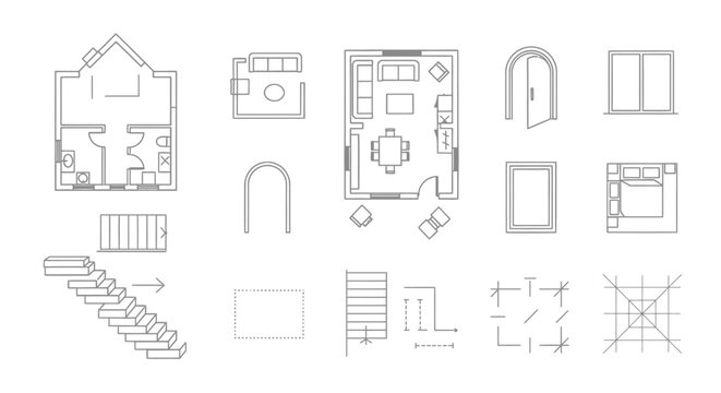 Architectural blueprint design elements collection.
