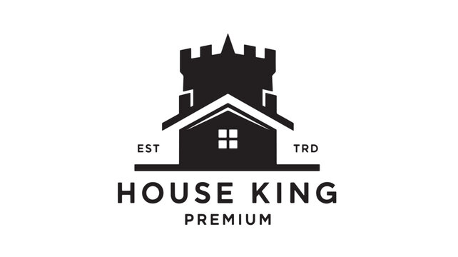 House king logo design with castle roof silhouette, EST and TRD lettering, and premium branding text