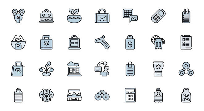 Various business and technology icons.