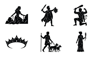 Ancient Greek mythology constellation silhouettes, 6 celestial zodiac star map icons, black mythological figure vector set for astrology and astronomy © DesignHost