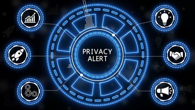 Digital privacy alert concept with futuristic neon graphical interface animation.4k Animation.