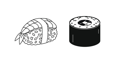 Two pieces of sushi in black and white simple graphic silhouette © nhpvect02