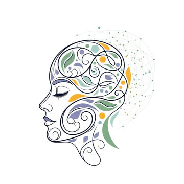 Woman Head with Brain Artistic Illustration.