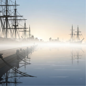 Tall Ship Sailing Vessel with Masts and Ropes.