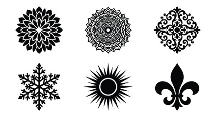 Vintage ornamental icons, black mandala and fleur de lis vector set © Designhoost Ltd