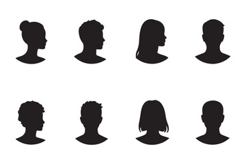 Black Silhouette Headshots of Men and Women on White Background profile portrait © Daishin