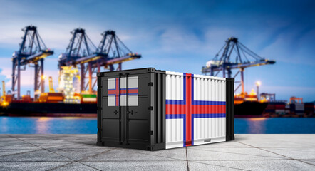 Global Trade and National Identity: A shipping container emblazoned with the Faroese flag stands as a powerful symbol of international trade. © bao