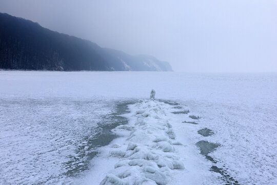 Frozen Baltic Sea landscape near R�gen Sellin in winter