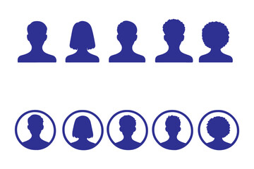 Black Silhouette Headshots of Men and Women on White Background profile portrait © Daishin