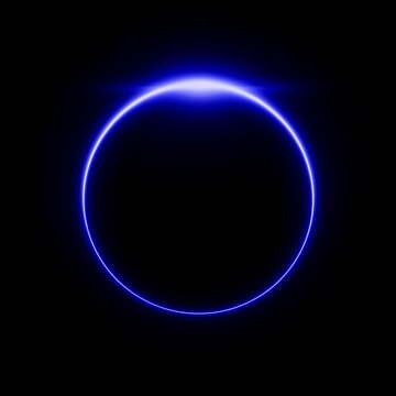 ディープブルー 発光リング ネオンサークル 黒背景 光エフェクト