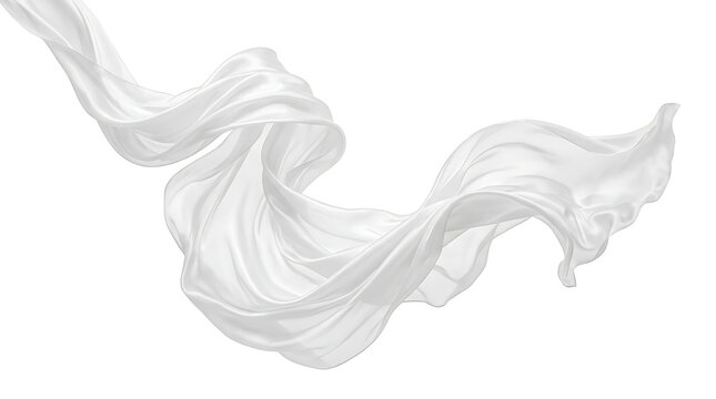 Elegant Flowing White Silk Fabric Material with Graceful Ripple and Dynamic Motion Isolated on Transparent Background for Professional Cutout Design Element and Luxury Textile Aesthetics
