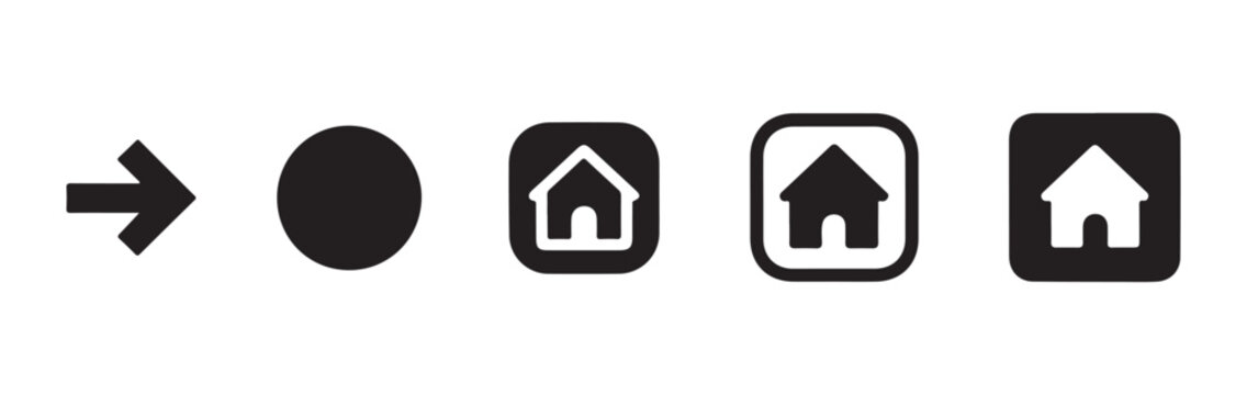 Set of home and arrow icons for web design application development and user interface navigation bar.