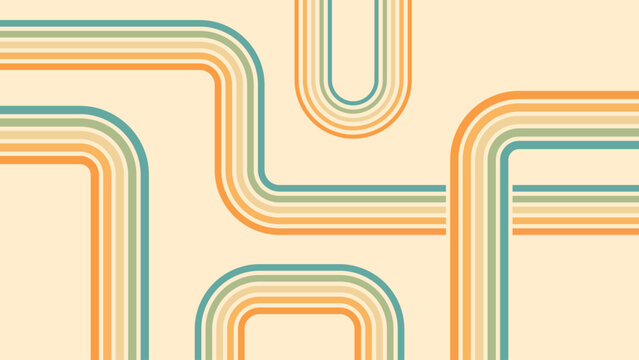 Abstract background of rainbow groovy Wavy Line design in 1970s Hippie Retro style. Vector pattern ready to use for cloth, textile, wrap and other.