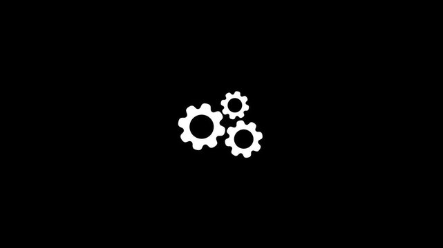Spinning cogwheel gear icon animation on black background.Icon of gear animation video, spinning gear motion graphic video clip , gear rotation animation design.