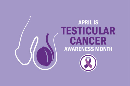 April is Testicular Cancer Awareness Month poster vector illustration. Purple cancer awareness ribbon and testicle symbol. Template for background, banner, card. Important day