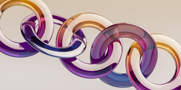 3D color chain loop with translucent ring and linked curve