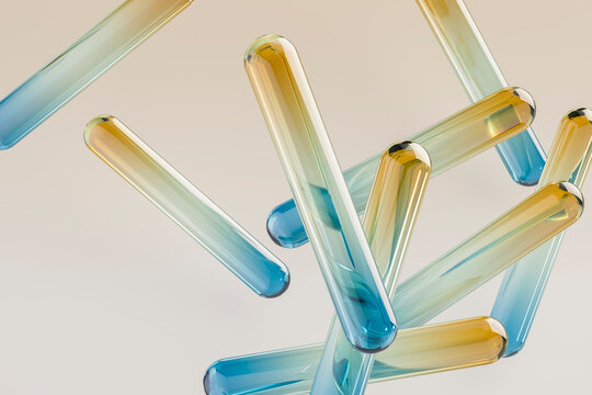 3D glass capsule array with translucent rod and pastel tint