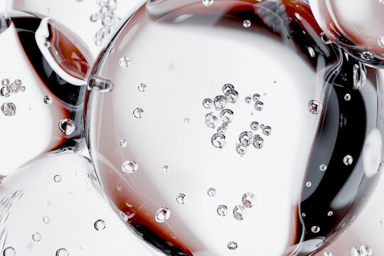 3D crystal bubble macro with clear sphere and floating droplet