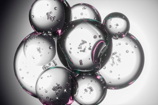 3D clear bubble detail with glass sphere and soft liquid glow