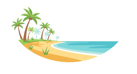 Fototapeta premium Tropical Beach Vector Illustration with Palm Trees, Golden Sand, and Ocean Waves