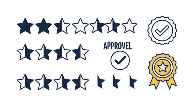 Approval rating stars and check marks.