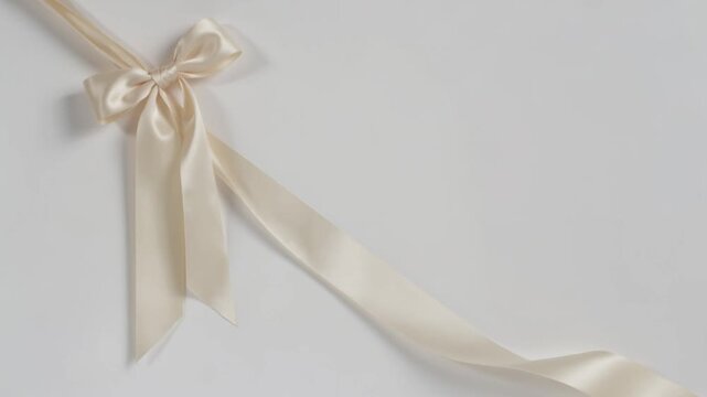 Elegant Cream Ribbon Bow with Flowing Tails on White Background