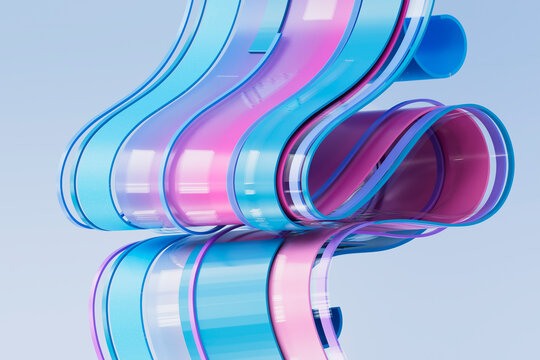 3D pastel ribbon loop with glossy curve and translucent bend