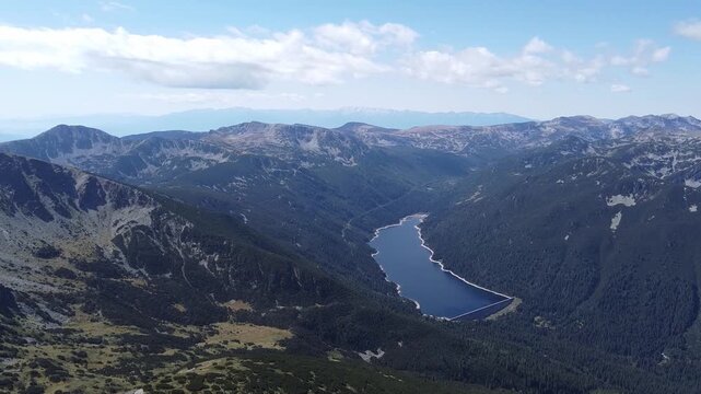 Drone Flyover of Beli Iskar Reservoir, Rila Mountains Bulgaria