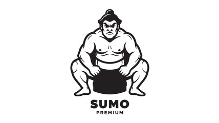 Obraz premium Sumo mascot premium logo with muscular wrestler posing front view for brand identity and sports apparel design