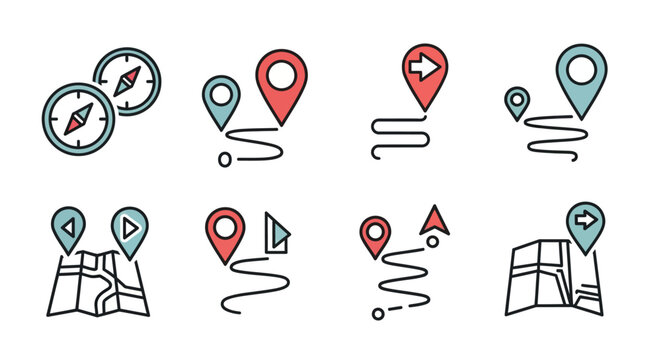 Collection of navigation map icons.