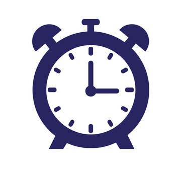Dark blue alarm clock with white face, showing 10 o'clock navy blue