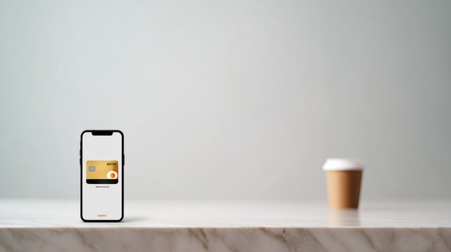 Explore the Benefits of Using a Coffee Loyalty Rewards Program With a Smartphone App and a Coffee Cup on a Clean White Background