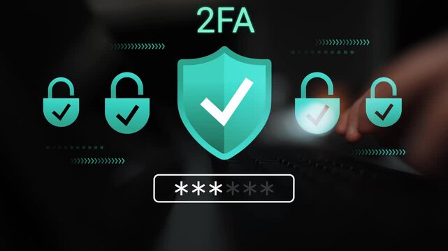 Digital Security Concept with Two-Factor Authentication Symbol and Password Input on Keyboard for Cyber Protection and User Verification Gluon.