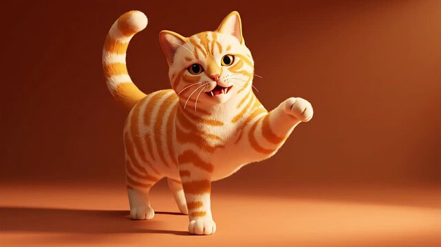 3D Cartoon Ginger Kitten. Cute Orange Cat Character Animation