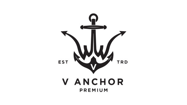 Anchor logo with winged shape and premium branding text for marine, nautical and shipping identity design